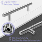 10er-Pack silberfarbene Edelstahl-Schrankgriffe, T-förmige Griffe mit einem Durchmesser von 12 mm, Türgriffe und Stangengriffe, Lochabstände 96/128/160 mm, hochwertige Möbelgriffe für Küchenschränke und Schubladen