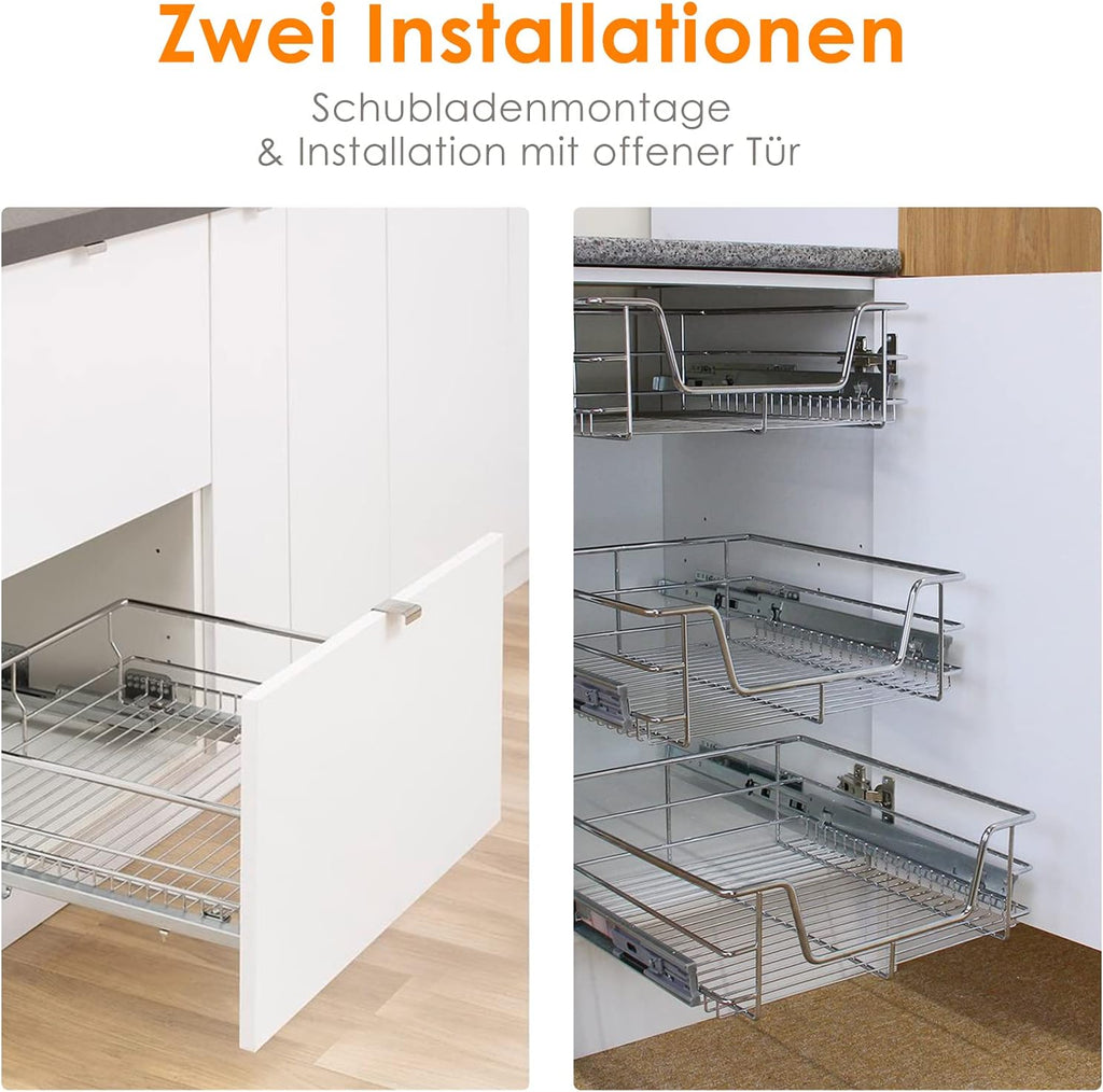 2er-Set ausziehbare Schubladen – Küchenschubladen, Schrankschubladen, Umrüstsätze für Küchenschränke, Küchenschubladen aus Metall, Einbauschubladen für Spülenschränke, ausziehbare Schrankschubladen