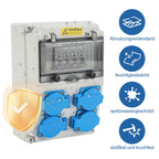 Wandverteiler, Baustromverteilerkasten mit 4xSchuko-Steckdose16A 250V, 4xCEE Steckdosen 16A 1P, Baustromverteiler mit Leitungsschutzschalter und Wasserdichte für Innen und Außen