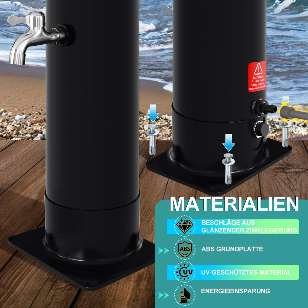 Solardusche Bogen Solar Gartendusche warmes Wasser Bis Zu 60°C Ohne Stromanschluss Pooldusche Camping mit Fußdusche und Duschablage schwenkbarem Regenduschkopf Schutzhülle Schwarz(20L/35L)