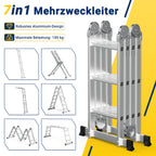 7-in-1-Multifunktionsleiter aus Aluminium, Tragkraft bis zu 150 kg, multifunktional, zusammenklappbar, einsetzbar als Anlehntreppe, Stehleiter und Treppenleiter, geeignet für Haushalt, Garten und Werkstatt, wahlweise mit 4x3, 4x4 oder 4x5 Sprossen.