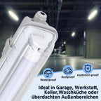 LED Feuchtraumleuchte Wannenleuchte 150cm 24W, 2400 Lumen 6500K, IP65 Wasserfest mit T8 LED Röhre für Garage Werkstatt Keller Außenbereich