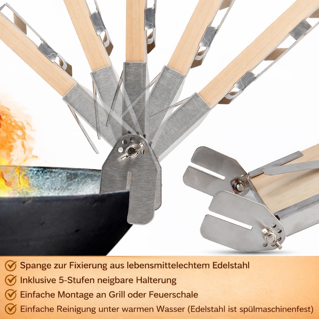 Wiederverwendbares Flammlachsbrett 2/4 Stück mit Edelstahlhalterung, Tannenholz Lachsbrett für Feuerschale & Grill, Verstellbarer Flammlachs Halterung für BBQ und Outdoor Camping