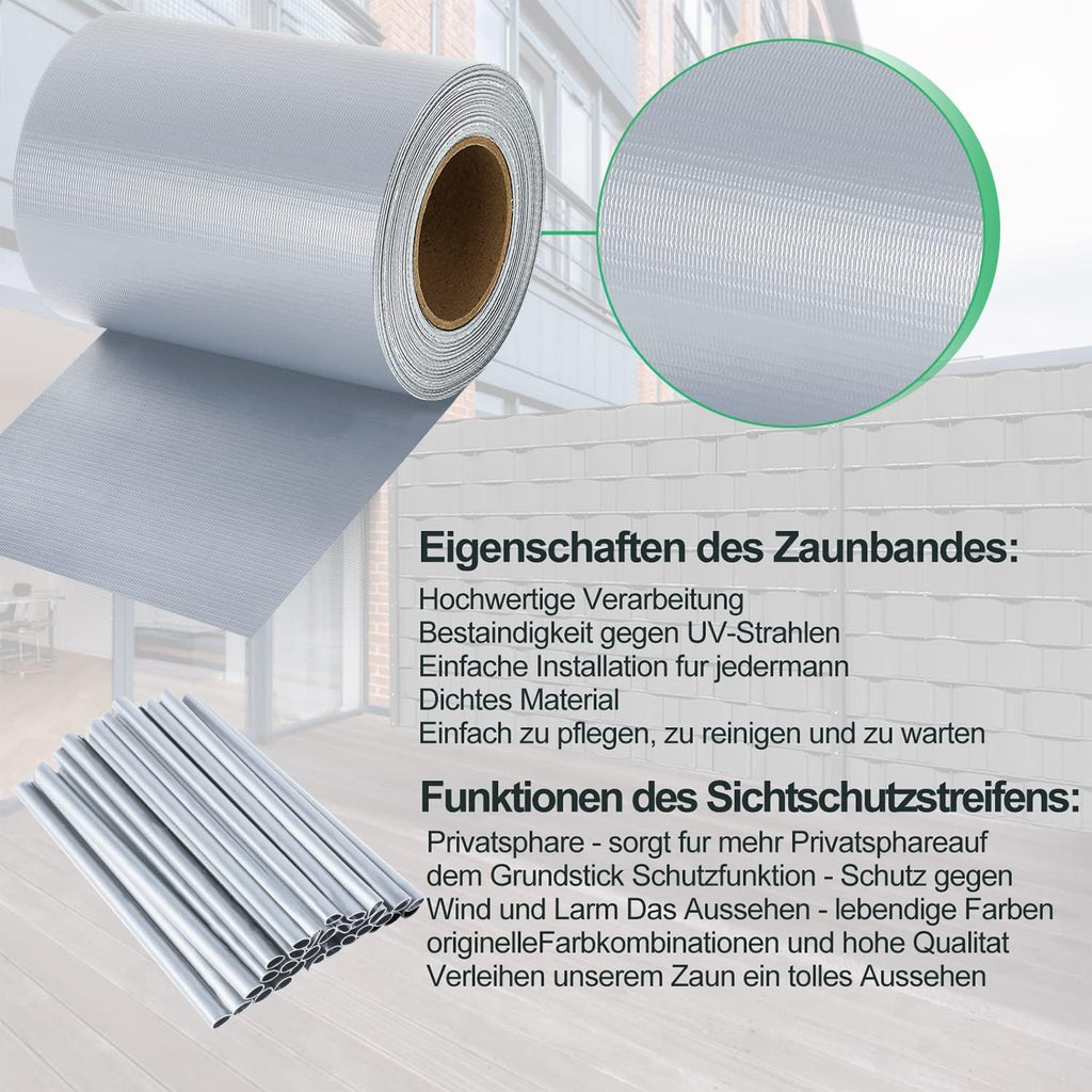 Sichtschutzstreifen für Doppelstabmatten, 50m/70m x 19cm Wetterfester PVC Sichtschutz (450g/m²) inkl. 40 Clips. Ideal für Doppelstabmattenzaun, Garten & Balkon, Grau