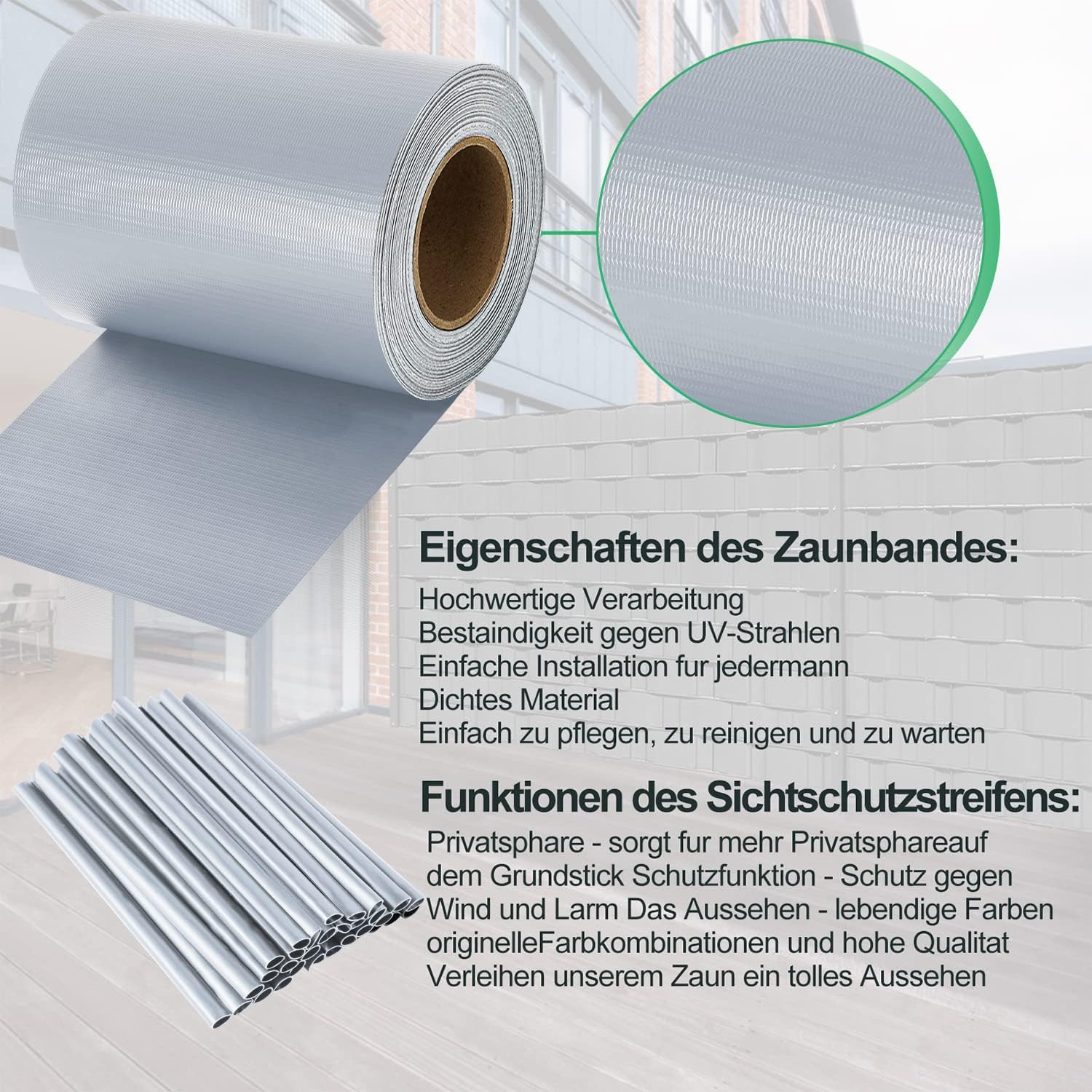 Sichtschutzstreifen für Doppelstabmatten, 50m/70m x 19cm Wetterfester PVC Sichtschutz (450g/m²) inkl. 40 Clips. Ideal für Doppelstabmattenzaun, Garten & Balkon, Grau