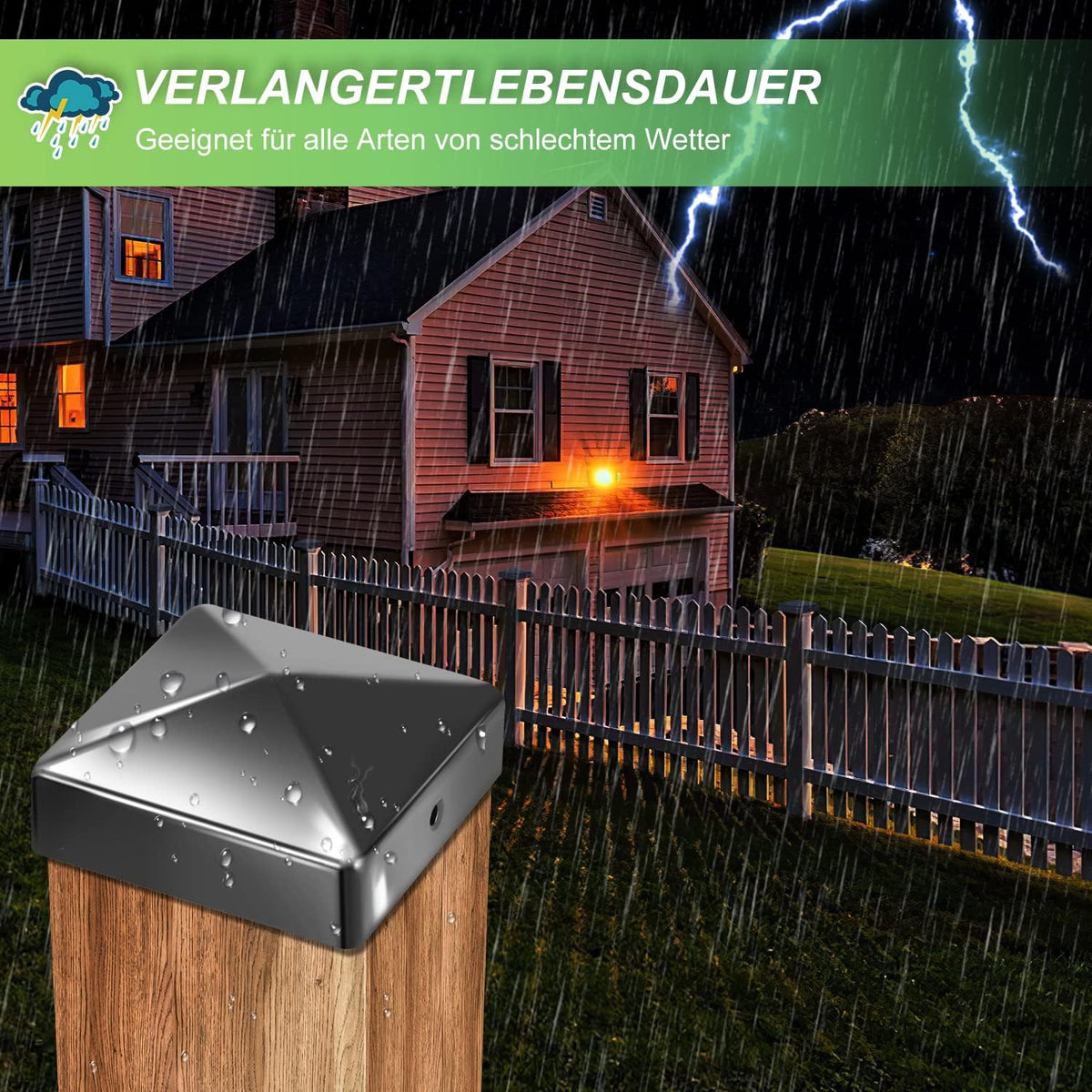 10 Pfostenkappen 91x91mm Zaunpfosten Metall Zaunpfosten verzinkt Pyramiden Form Pfostenabdeckung Zaunpfosten Kappen für Holzpfosten Abdeckkappen für Zaunpfosten mit Schrauben Schwarz/Silber