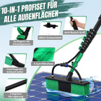 Teleskop-Fensterreinigungsbürste, 2-in-1-Teleskopbürste mit Auffangbehälter, Teleskopbürste aus Aluminium, mit weichen Borsten, ausgestattet mit einem Seifenspender, geeignet zur Reinigung von Fenstern, Plexiglas und Autos
