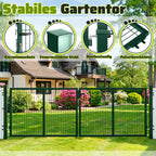 Doppelflügeltore, 300x100cm/350x100cm Metall Gartentor, Gartenzaun Zaun inkl. Griff, Schloss und 3 Schlüsseln, Robust Gartentür für Zauntür, Hoftor, Zauntor, Quadratrohr, Grün/Anthrazit