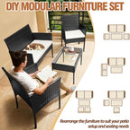 Polyrattan Gartenmöbel Set,4 Personen mit 2er Sofa 2 Stühle Tisch & Sitzkissen wetterfest Sitzgruppe,Schwarz Terrassenmöbel Balkonmöbel Set für Garten Terrasse und Balkon