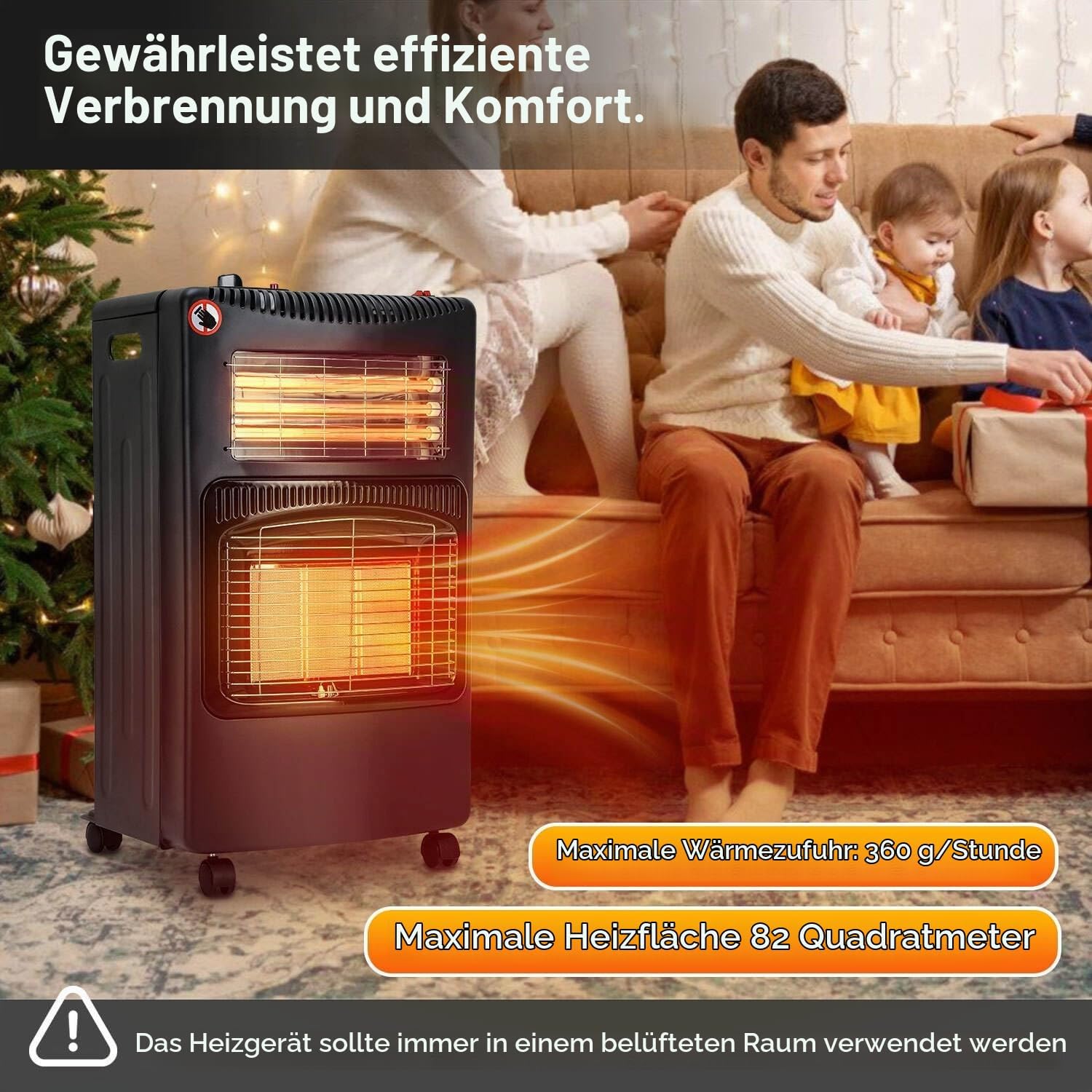 Gasheizer 4200W, Elektroheizung 1260W, Infrarot Keramikbrenner, Gas Heizstrahler inkl. Gasdruckregler & Gasschlauch, Gasheizofen, Butan- oder Propangasflaschen bis 15kg