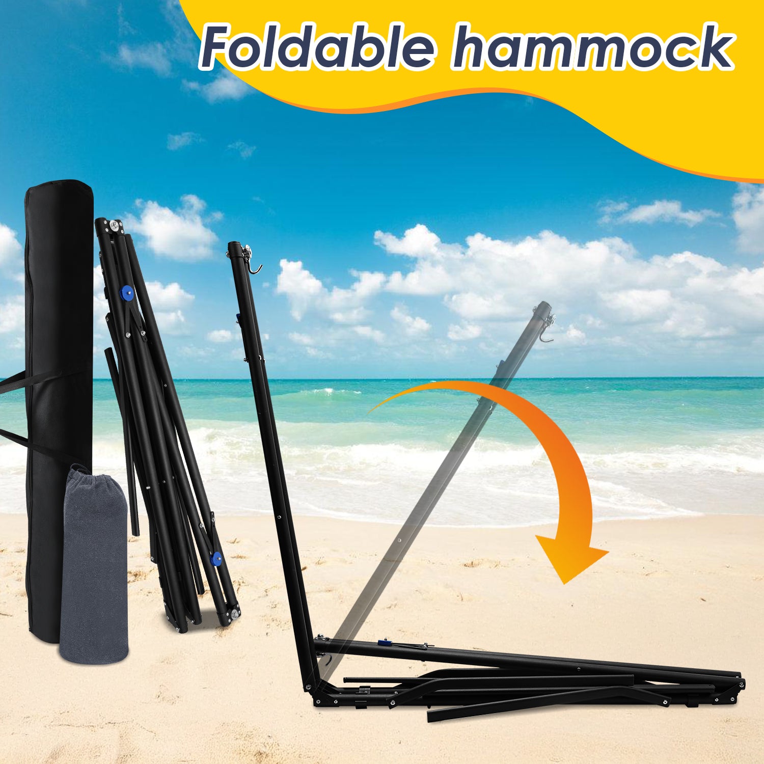 Hängematte mit Gestell, bis 200 kg Belastbar,2 Personen,Klappbar Hängematte Outdoor mit Gestell für Garten,Terrasse,Balkon,mit Tragetasche Metallgestell