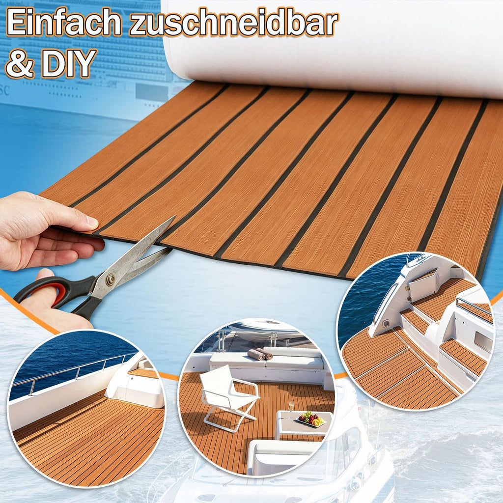 Boot Bodenbelag Eva Schaum 240x45/60/90 cm Dunkelgrau Selbstklebend, rutschfeste Bootsmatte Faux Teak, Marine Bodenbelag für Boot Yacht Kajak Motorboot Wohnmobil Deck Teppich zum Zuschneiden