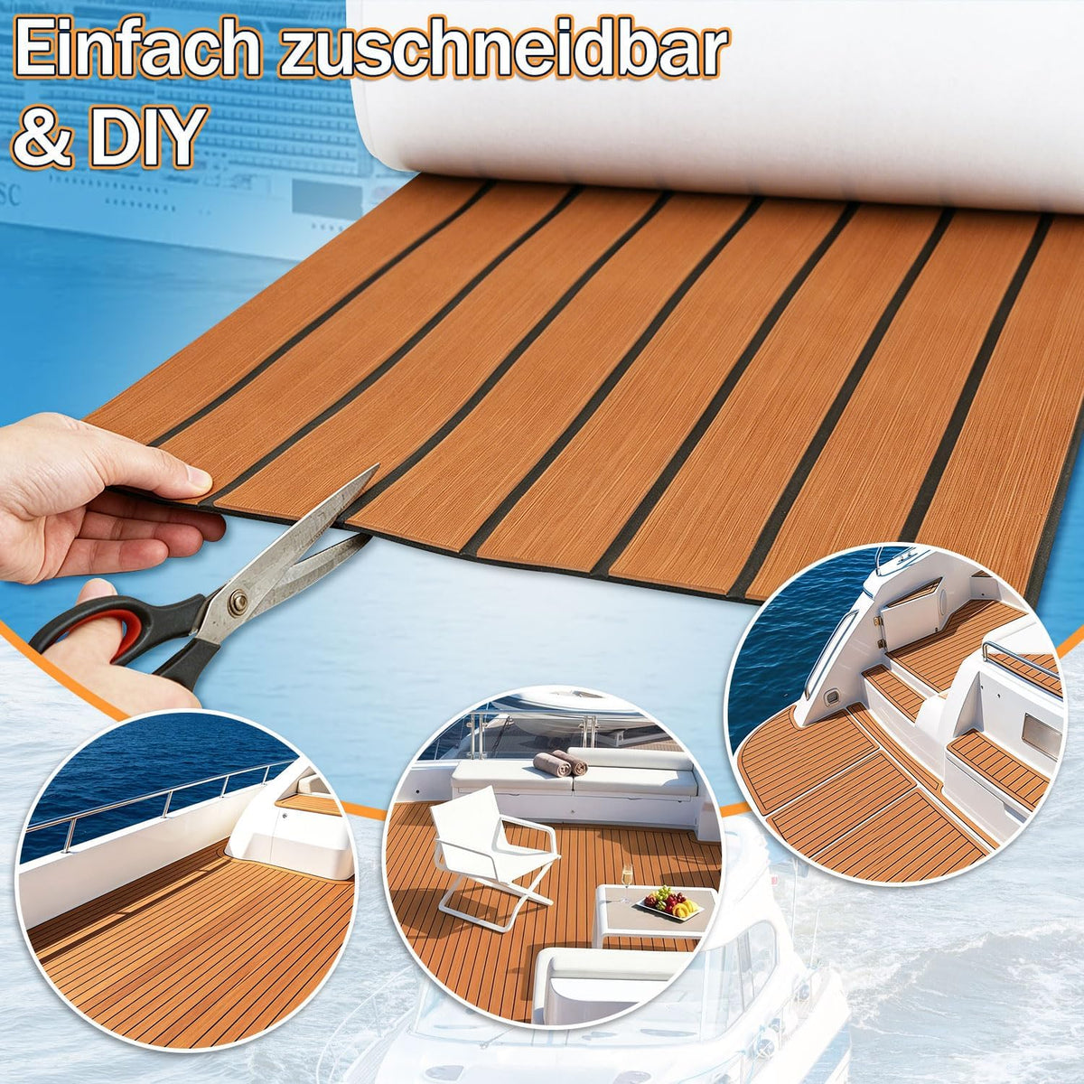 Boot Bodenbelag Eva Schaum 240x45/60/90 cm Dunkelgrau Selbstklebend, rutschfeste Bootsmatte Faux Teak, Marine Bodenbelag für Boot Yacht Kajak Motorboot Wohnmobil Deck Teppich zum Zuschneiden