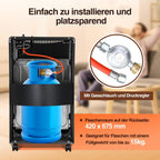 Gasheizung für Innenräume 4200W, Gasofen, Tülle, 2 EU-Adapter Gasheizer mit Schlauchtülle, Druckregler, 2 EU-Adaptern und 4 Rollen für Balkon, überdachte Terrasse und belüftete Räume