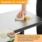 Grillbeistelltisch | Outdoor-Grilltisch mit Verstellbarer Ablage, Gewürzregal und 6X Haken, mobiler Grillwagen mit 2 Rollen, Küchenwagen für Grill und Pizza, 84x67x41cm