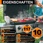 Grillspieß Set, Universal Rotisserie mit 2X Fleischnadeln BBQ Fleischklammer, Griffstück und Edelstahl Motor Elektrischer Drehspieß, Automatischer Fleischwender für Grill, Ofen & Camping