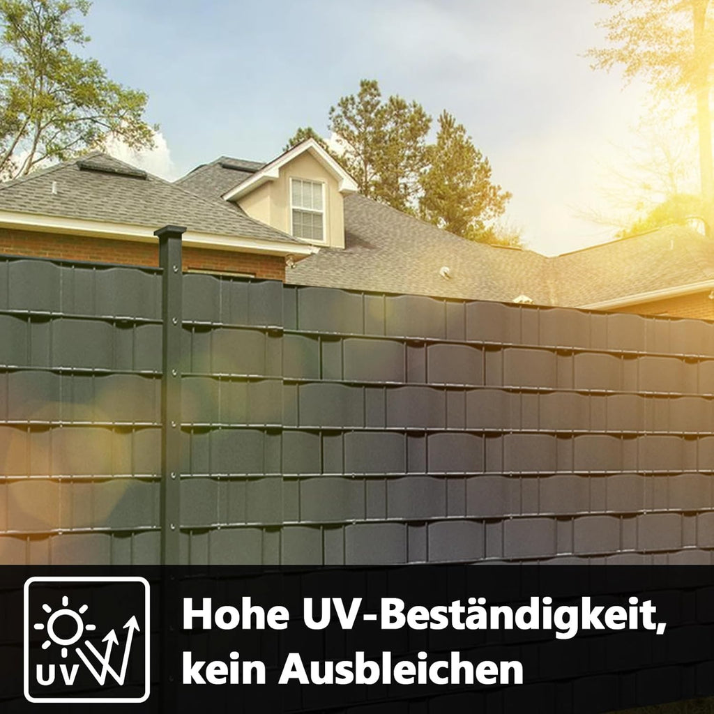 PVC Sichtschutzstreifen 35m/50m/70m Zaunblende Folie, inkl. 30 Befestigungsclips, Windschutz Sonnenschutz Sichtschutz Gartenzaun, Sichtschutzfolie für Doppelstabmattenzaun, Anthrazit