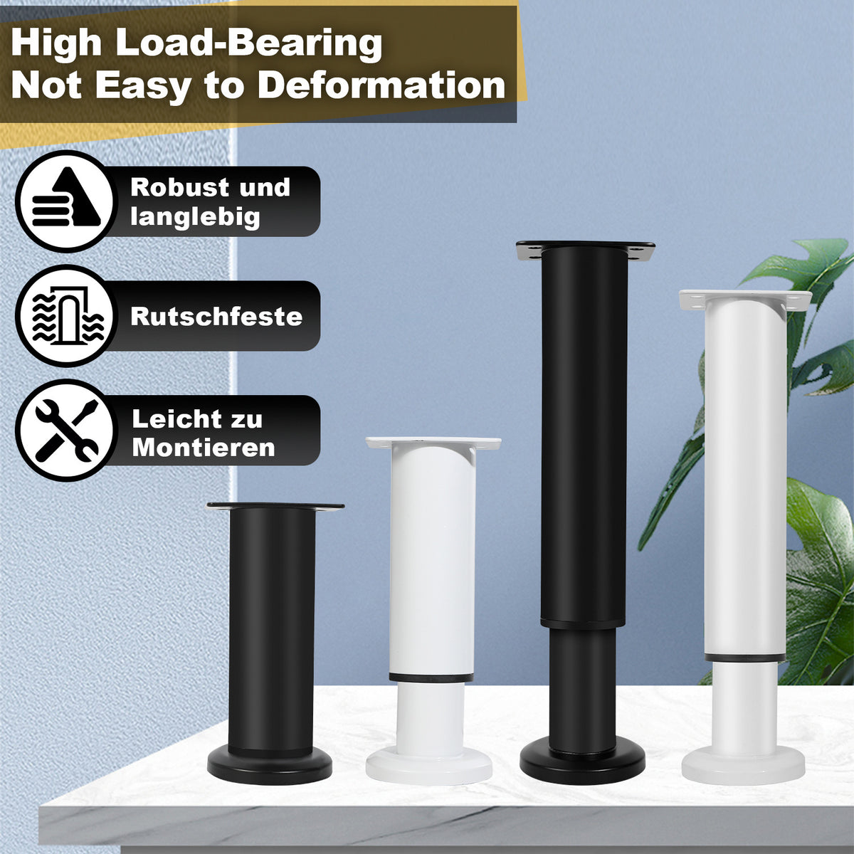 4er Set Edelstahl Möbelfüße,Schwarz / Weiß Möbelbeine Höhenverstellbar, Füße für möbel mit Schrauben, | Belastbar bis 300 KG, für Sofa Möbelfüße Schreibtisch Stühle