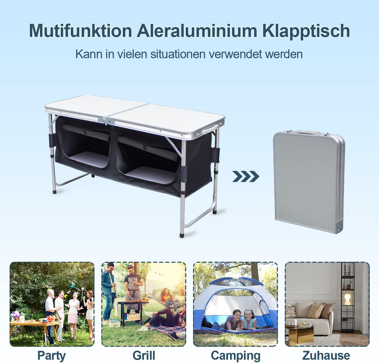 Campingküche Campingschrank Faltschrank Küchenbox Campingschrank Reiseküche mit Staufächer & Tragetasche für Camping, Garten, Outdoor-Aktivitäten
