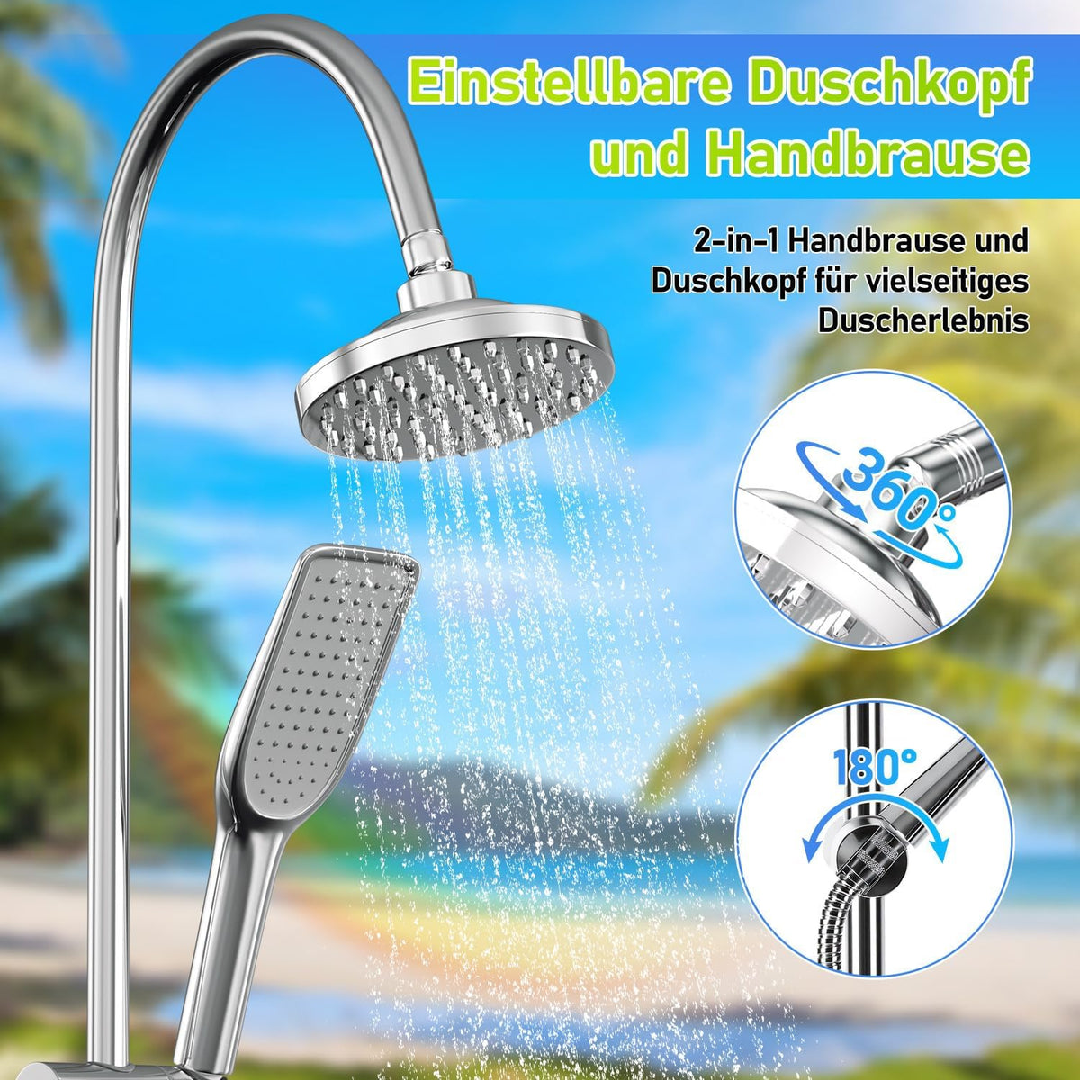 Solardusche 20L Halbe Einzelstab Solar Gartendusche warmes Wasser Bis Zu 60°C Ohne Stromanschluss Pooldusche Camping mit Handbrause und schwenkbarem Regenduschkopf inkl. Schutzhülle