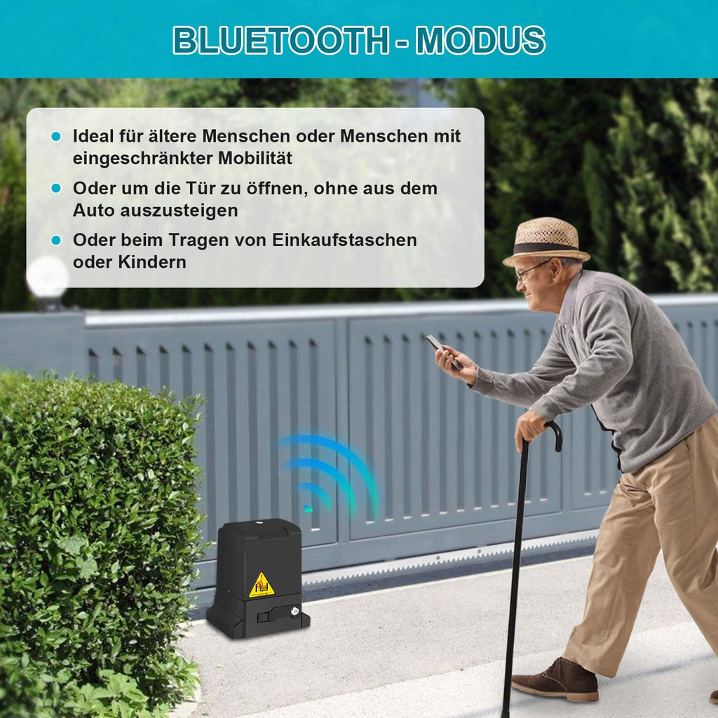 Schiebetorantrieb Set, 370W 800kg Flügeltorantrieb Torantrieb 12M Garagentorantrieb, mit 2 Fernbedienung Toröffner, Entriegelungsschlüssel und für Hotelbis, Fabrik, Schwarz