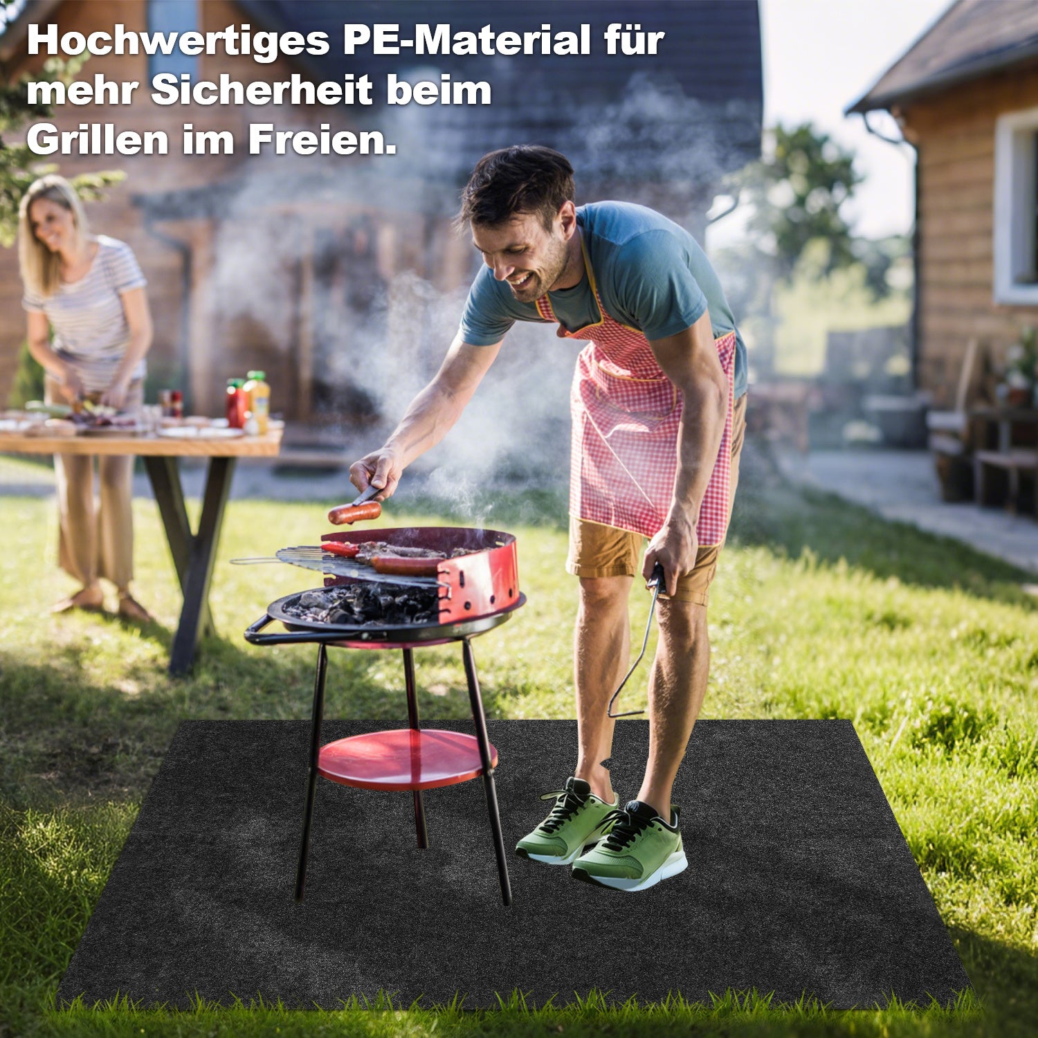 Grillteppich Grillunterlage Grillmatte, 75x120 cm/ 80x120 cm/ 90x120 cm/ 100x120 cm Grillmatten zum Grillen im Garten, Bodenschutzmatte BBQ Schutz Feuerfeste hitzebeständige für Familien-Grillabend auf, Anthrazit