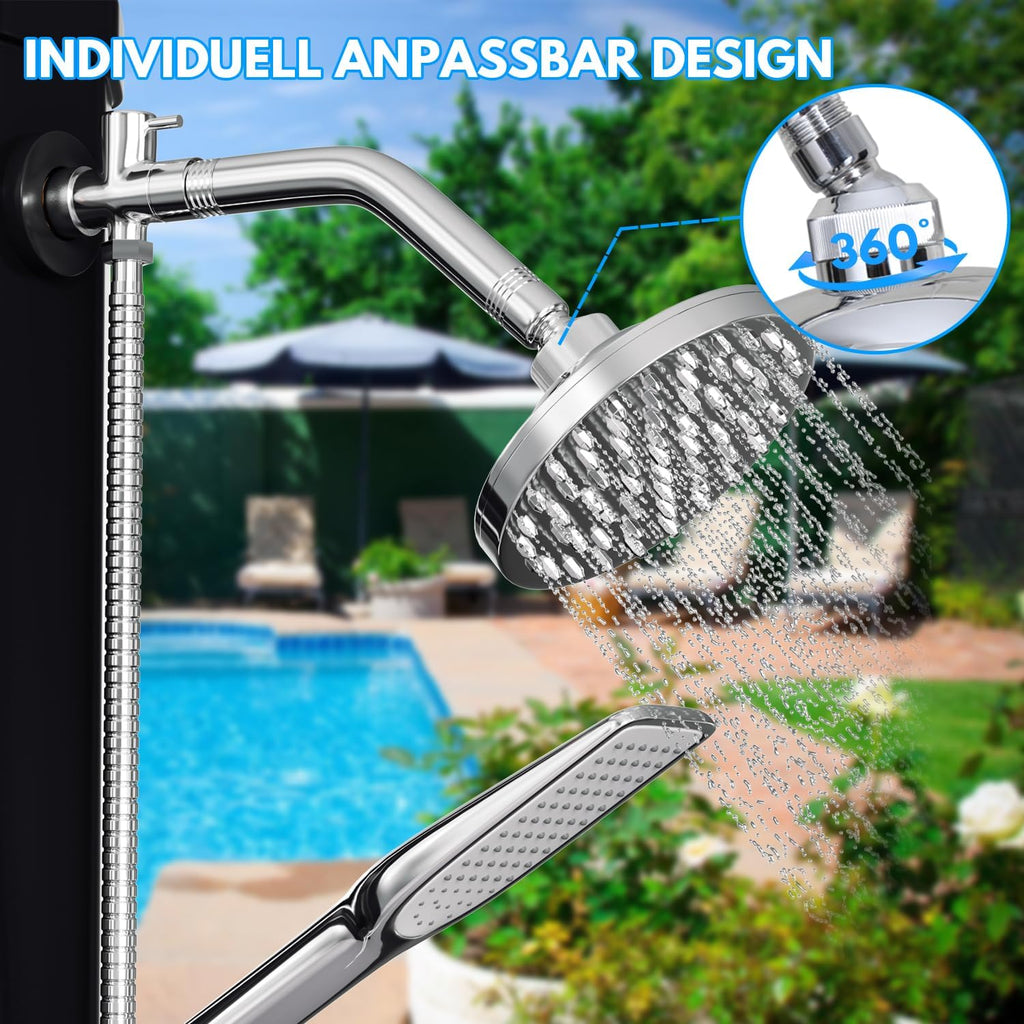 Solardusche 35/40 Liter Solar Gartendusche Inkl Schutzhaube und handbrause, schwenkbarer Duschkopf um 180°, integrierte Fußdusche, max. 60°C Sommerdusche für EIN erfrischendes Duscherlebnis