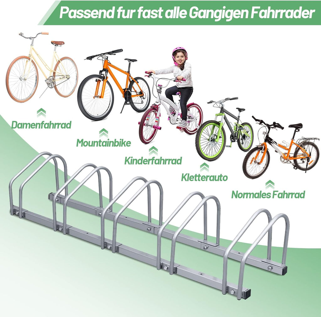 Fahrradständer (Reifenbreite 35–55 mm), bodenmontierte Fahrradständer, einfach zu montierende Fahrradständer aus verzinktem Stahl, silberfarbene Fahrradständer