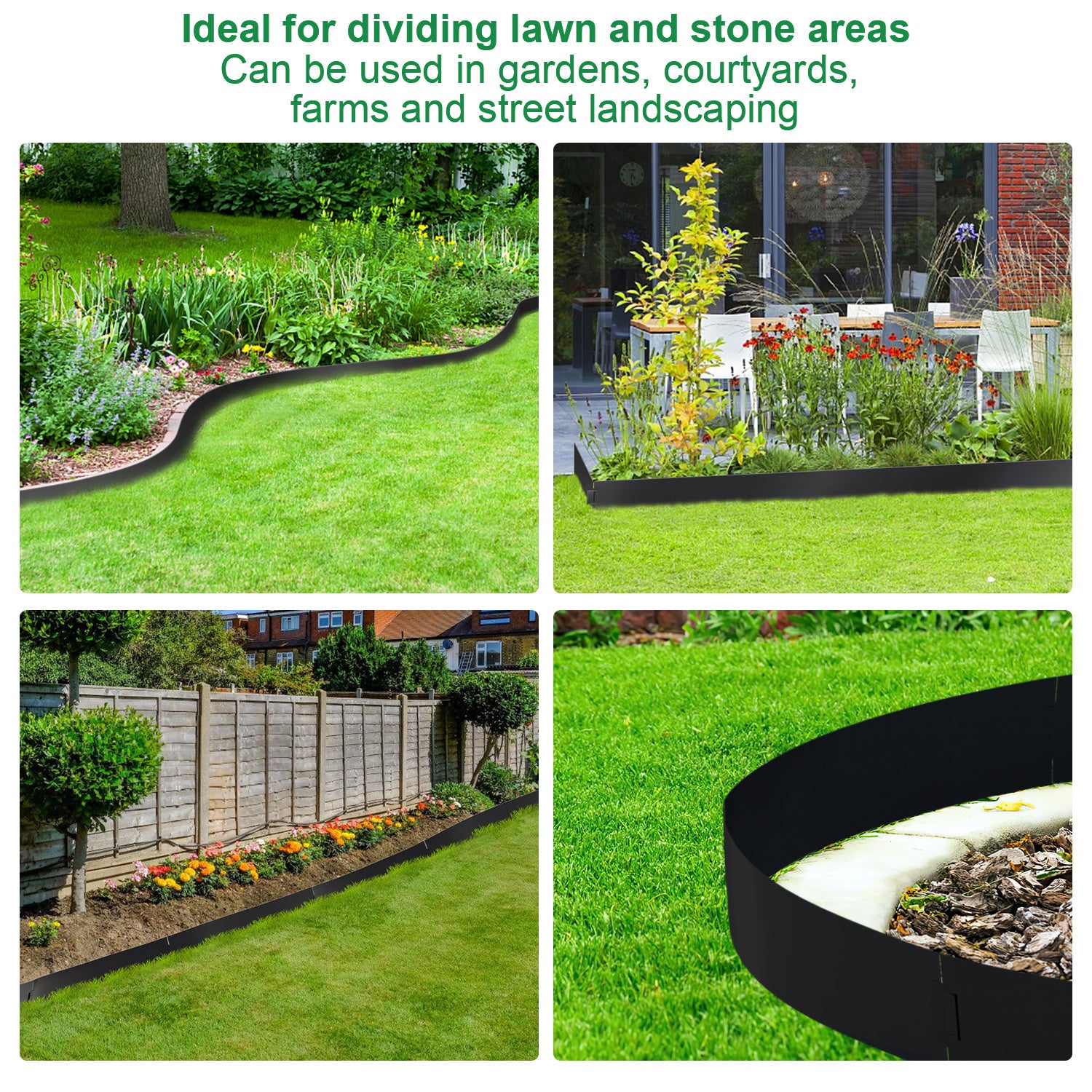 Rasenkante verzinkt Metall, 5m 10m 15m 20m 25m 30m 35m 40m 45m 50m 100x18cm Beeteinfassung Mähkante Palisade Gartenbeet, Silber oder Schwarz(Länge 5m - Höhe 18cm)