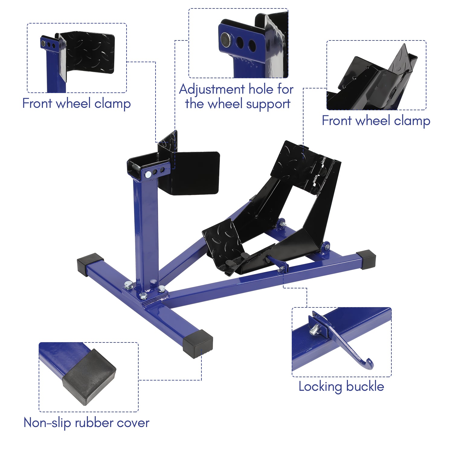 Motorrad Montageständer, Motorradwippe vorn Vorderradklemme Motorrad Ständer, Geeignet für 17-21 Zoll Reifen,Transportständer Radwippe, Blau