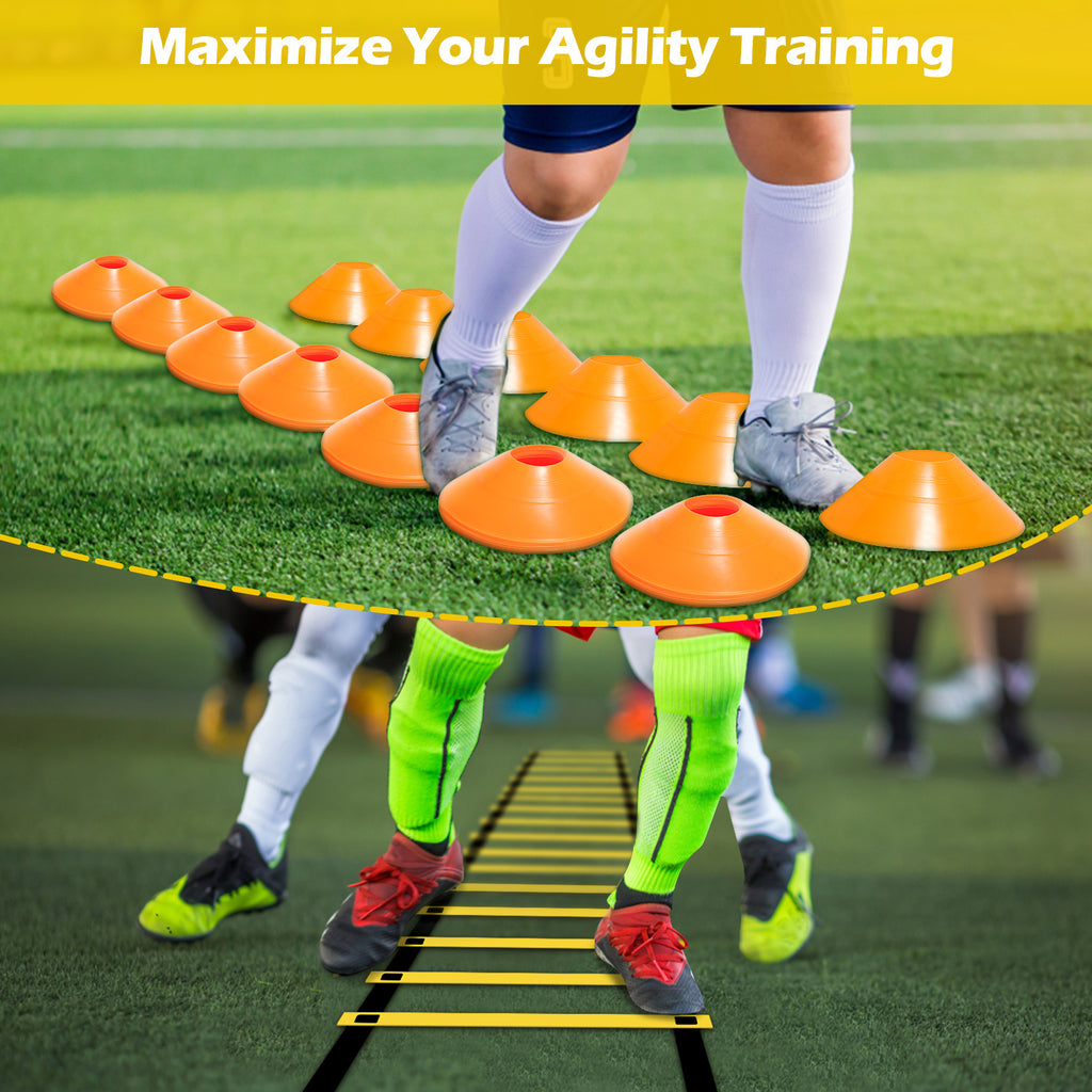 Speed & Agility Training Set Koordinationsleiter, Trainingsset Enthält 1 Agility Leiter, 6 verstellbare Hürden, 12 Hütchen, Aufbewahrungstasche, Trainingsgerät für alle Sportarten