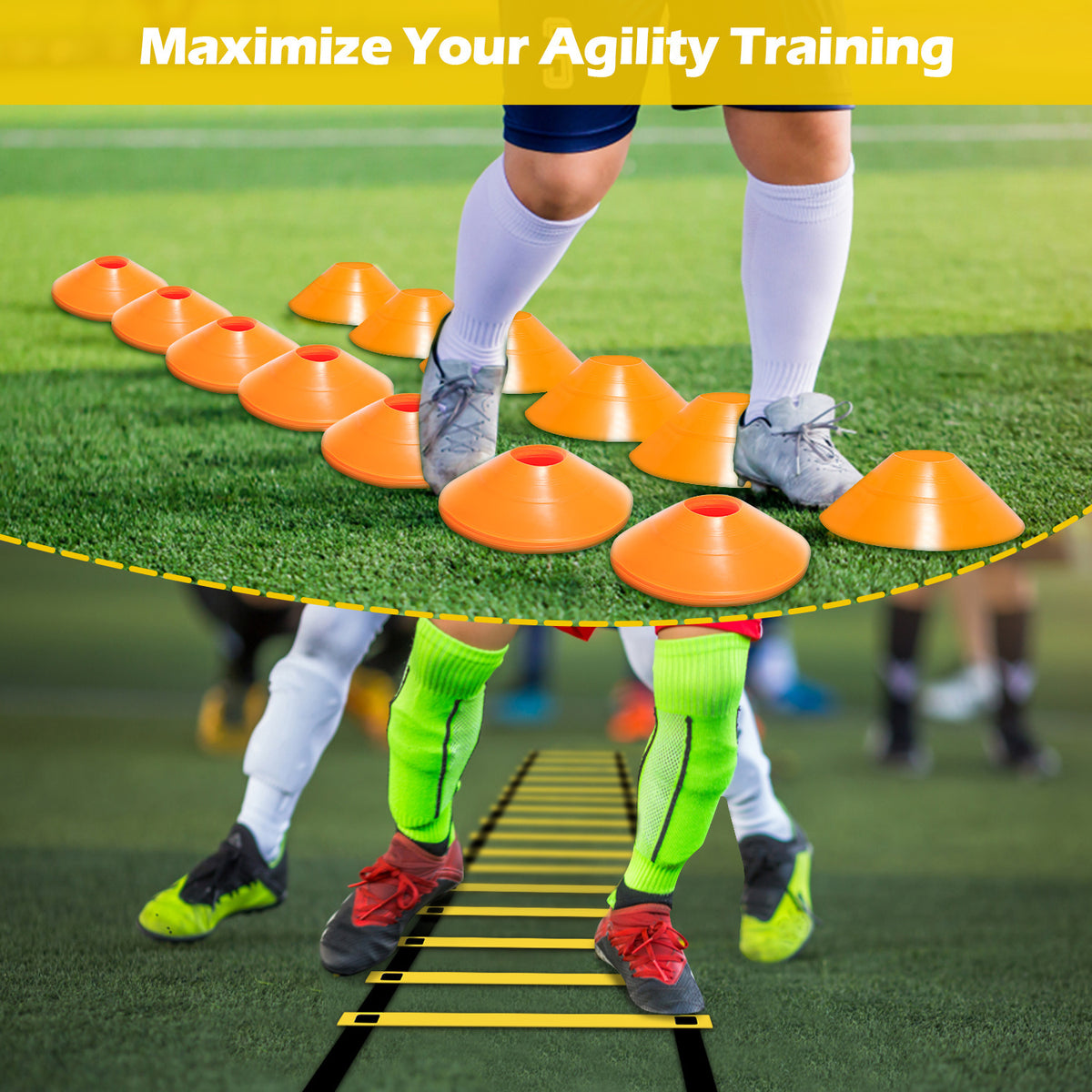 Speed & Agility Training Set Koordinationsleiter, Trainingsset Enthält 1 Agility Leiter, 6 verstellbare Hürden, 12 Hütchen, Aufbewahrungstasche, Trainingsgerät für alle Sportarten
