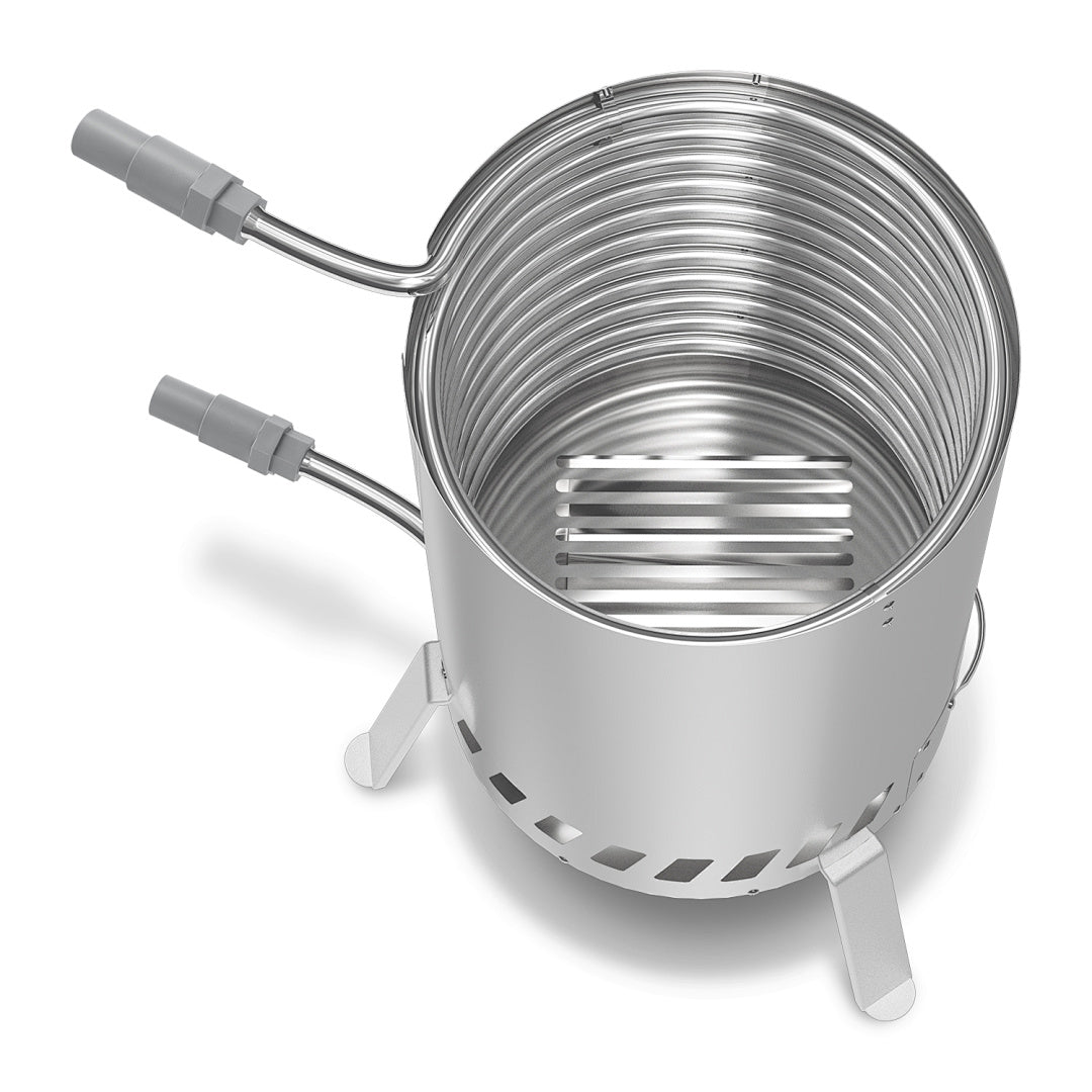 Brennholz Poolheizung, Poolheizung mit Feuer, Poolheizung Feuertonne, Edelstahl Pool beheizt Feuer Eimer 32/38mm Anschlüsse, 100% rostfreier Edelstahl mit Feuerfeste Matte und Rußschublade