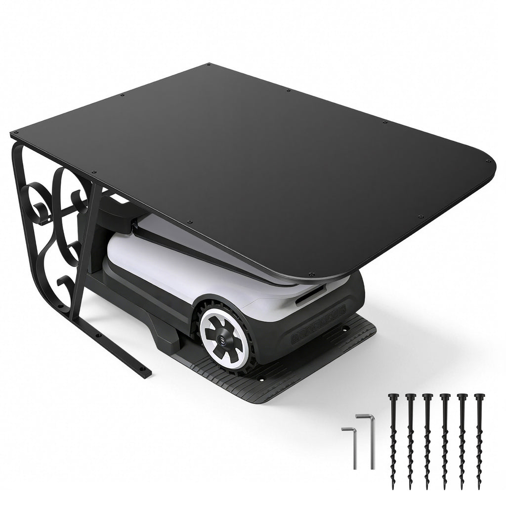 Mähroboter Garage mit Metallfüßen Schutzüberdachung Carport Überdachung für Rasenmäher Rasenroboter UV-Schutz | ideal Gegen Regen und Hagel 43x56x82cm Schwarz