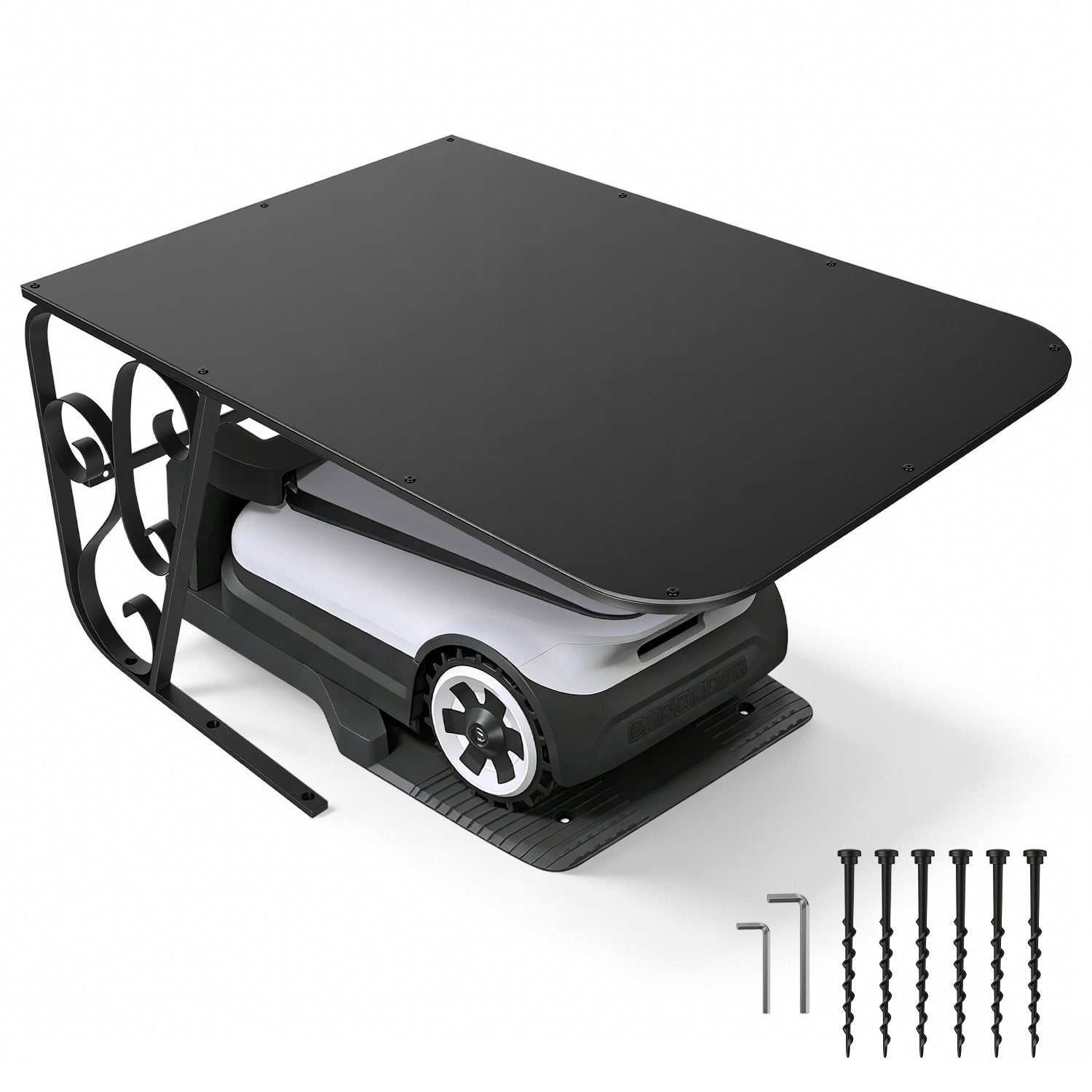 Mähroboter Garage mit Metallfüßen Schutzüberdachung Carport Überdachung für Rasenmäher Rasenroboter UV-Schutz | ideal Gegen Regen und Hagel 43x56x82cm Schwarz