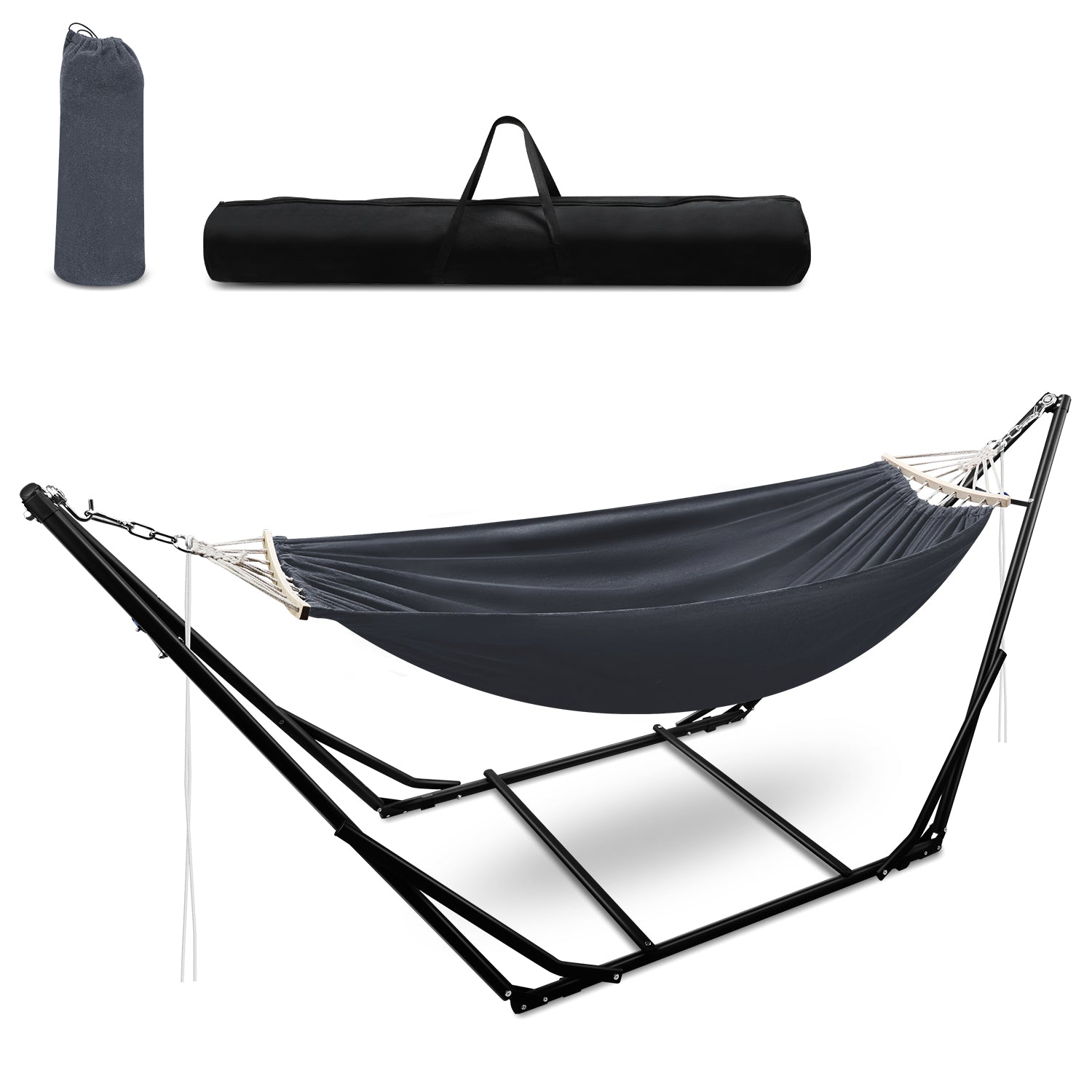 Hängematte mit Gestell, bis 200 kg Belastbar,2 Personen,Klappbar Hängematte Outdoor mit Gestell für Garten,Terrasse,Balkon,mit Tragetasche Metallgestell