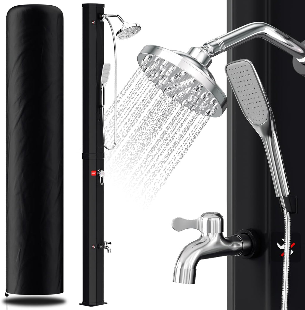 Solardusche 35L Solar Gartendusche warmes Wasser Bis Zu 60°C ohne Stromanschluss Pooldusche Camping mit Fußdusche und schwenkbarem Regenduschkopf, inkl. Montagematerial, Schwarz