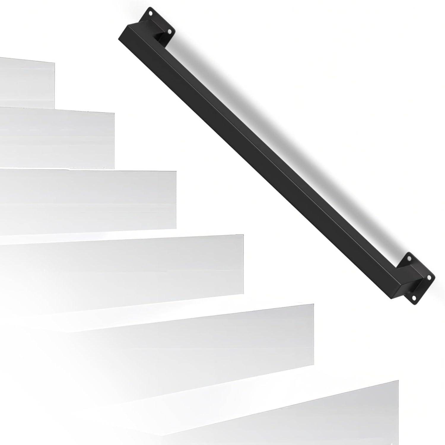 Handlauf Treppengeländer Geländer Schwarz Wandhandlauf Wand Treppe, Quadratisches Rohrdesign, Treppengeländer Innen und Außen für Treppen, Brüstung, Balkon