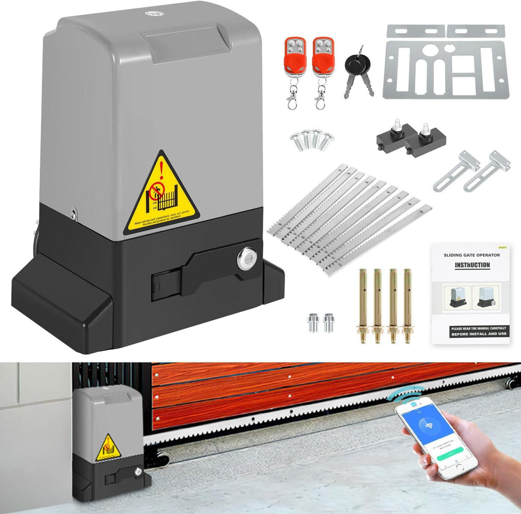 Schiebetorantrieb Garagentorantrieb, Schiebetorantrieb Set mit Fernbedienungen und WLAN-Funktion, Automatischer Flügeltorantrieb Torantrieb Wasserdicht