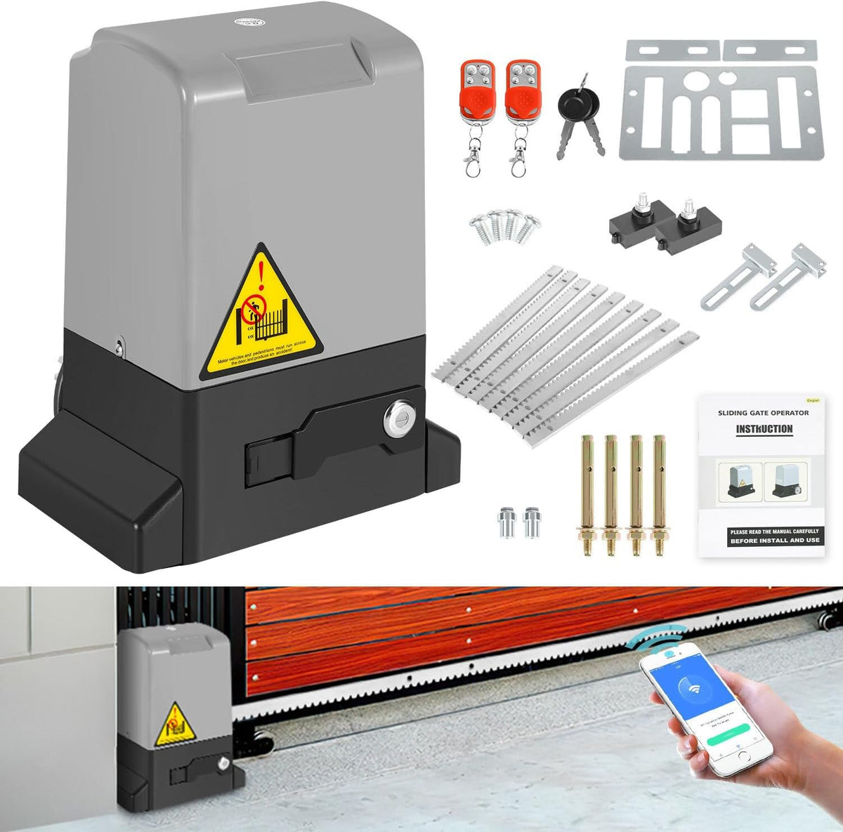Schiebetorantrieb Garagentorantrieb, Schiebetorantrieb Set mit Fernbedienungen und WLAN-Funktion, Automatischer Flügeltorantrieb Torantrieb Wasserdicht