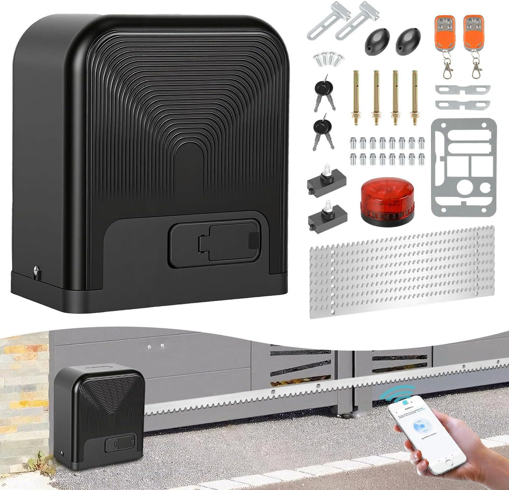 Schiebetorantrieb Torantrieb Schiebetor, Smart WiFi Torantrieb automatischer mit 2 Fernbedienungen, Toröffner-Warnleuchte, Automatische Schließfunktion