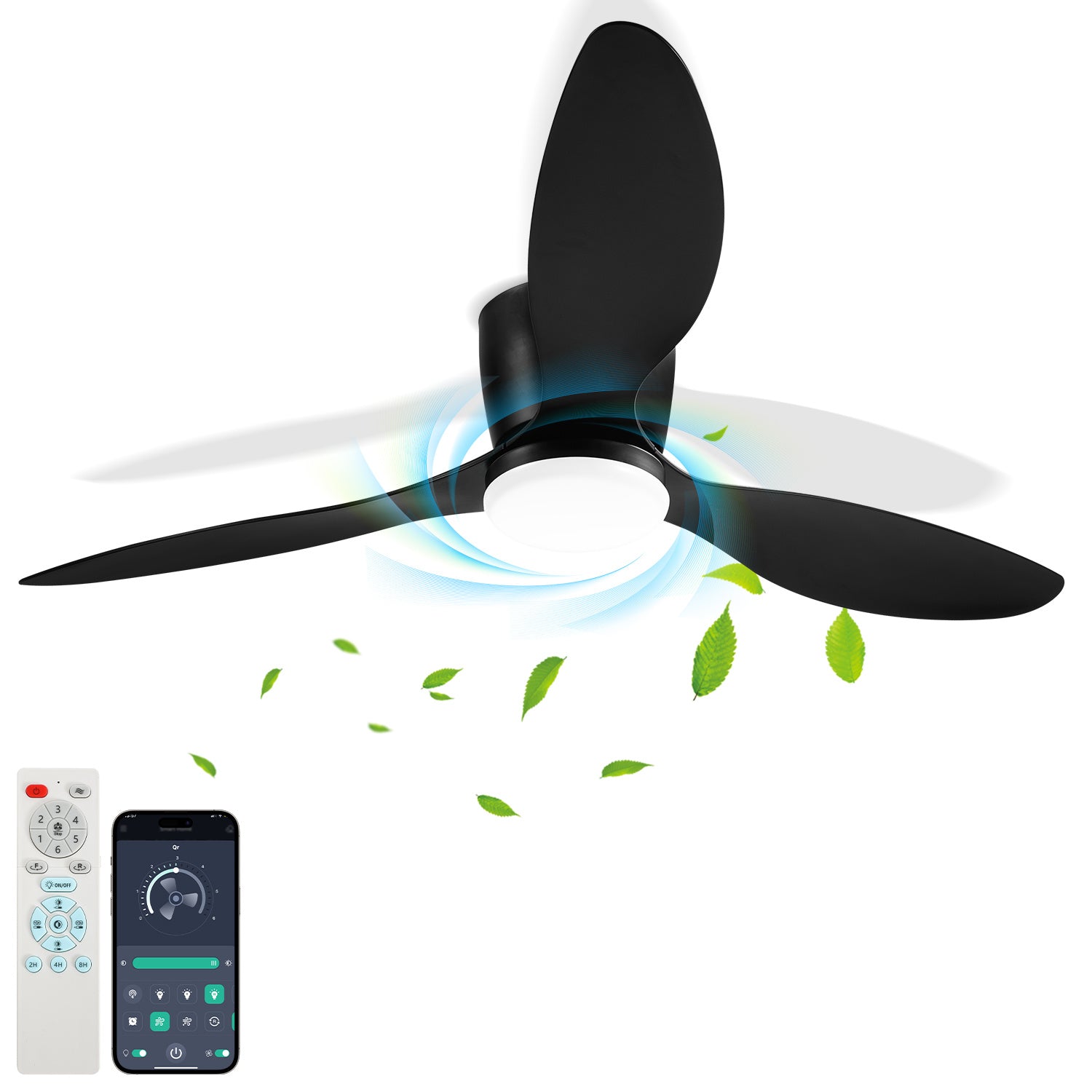 Deckenventilator mit Beleuchtung und Fernbedienung, Ø 132 cm Deckenlampe mit Ventilator dimmbar, 3 Farbtemperaturen und 6 Stufen, Sommer-/Winterfunktion, mit Timer, Schwarz