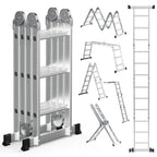 7-in-1-Multifunktionsleiter aus Aluminium, Tragkraft bis zu 150 kg, multifunktional, zusammenklappbar, einsetzbar als Anlehntreppe, Stehleiter und Treppenleiter, geeignet für Haushalt, Garten und Werkstatt, wahlweise mit 4x3, 4x4 oder 4x5 Sprossen.