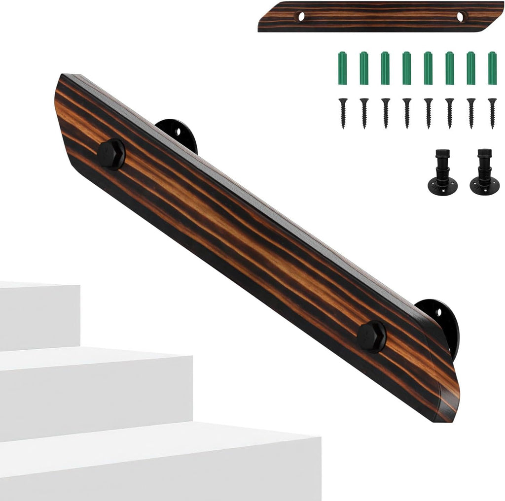 Treppengeländer, Wandgeländer für Treppen, rutschfeste Geländer mit Wandhalterungen und Befestigungszubehör, geeignet für die seitliche Montage an Treppen und Balkonen, flache Ausführung, braun, in sieben Größen erhältlich.