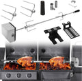 Grillspieß Set, Universal Rotisserie mit 2X Fleischnadeln BBQ Fleischklammer, Griffstück und Edelstahl Motor Elektrischer Drehspieß, Automatischer Fleischwender für Grill, Ofen & Camping