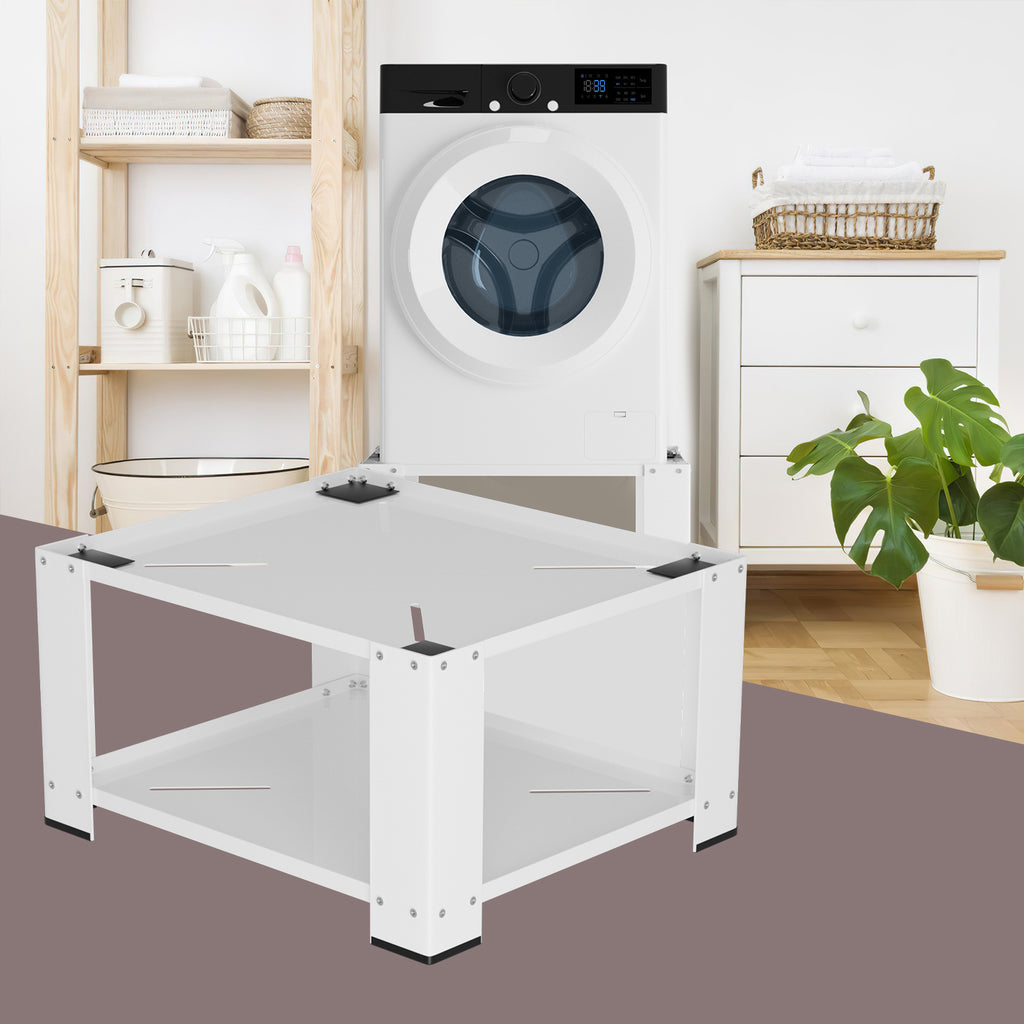 Waschmaschinensockel 60 x 60 x 40 cm mit 3 verstellbaren Ablagen, Waschmaschinen Untergestell bis 150 kg für Waschmaschine & Trockner, Weiß