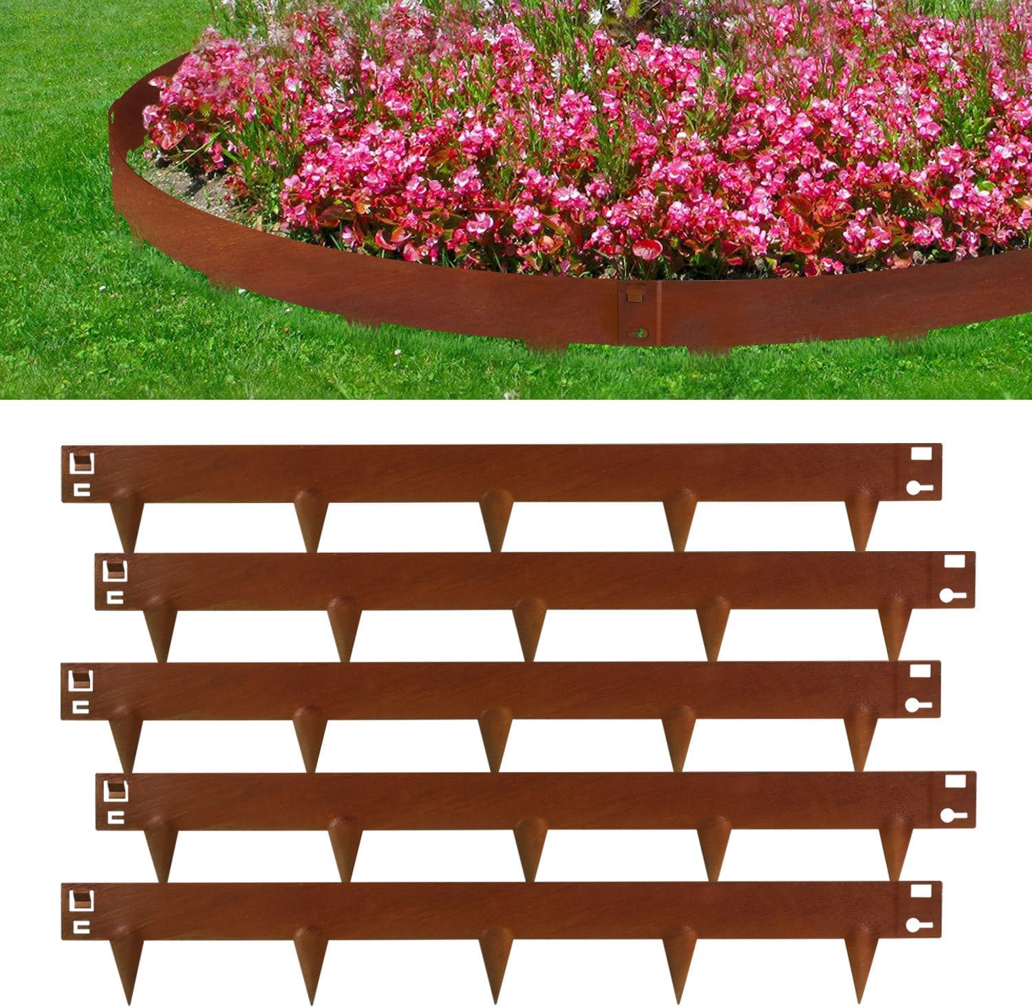 Rasenkante Metall Mähkante mit Dornen, 100x15cm / 100x18cm Rasenkanten Flexible Beetumrandung Rostbeständige, Mähkante Wetterfest, Rostfarbe