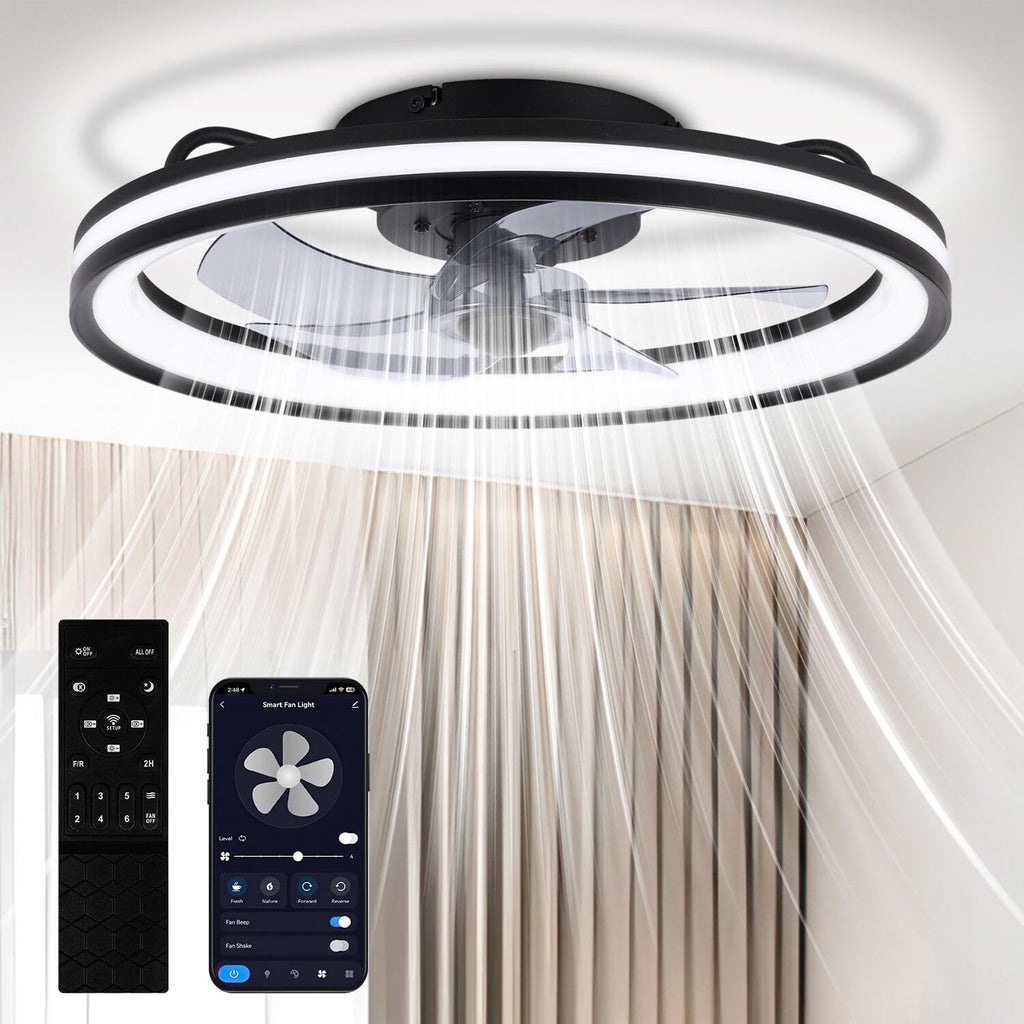 2 in 1 Deckenventilator Mit Beleuchtung und leise, φ50cm Deckenleuchte mit Ventilator, dimmbar, App und Fernbedienung, 6-Gang, Timer, Für Schlafzimmer Wohnzimmer Esszimmer