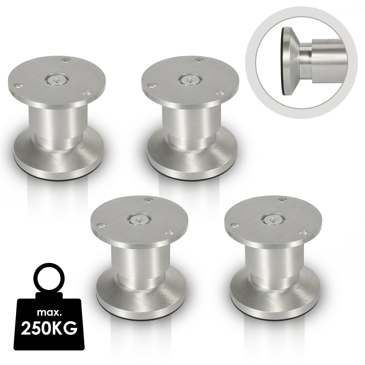 Alulegierung Möbelfüsse 4 Stück, belastbar bis 200-300kg,silbrig Aluminium-Möbelfüße, 6–20 cm, silberne Metalloptik, für Sofa, Schrank, Kommode und DIY.
