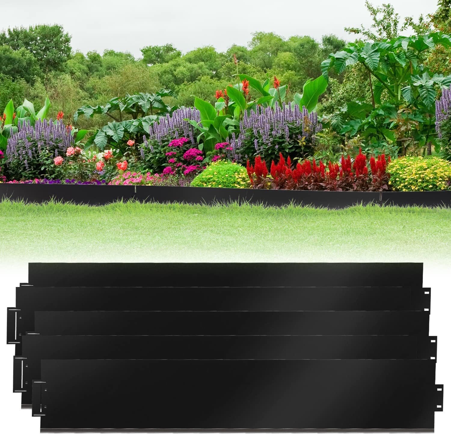 Rasenkante verzinkt Metall, 5m 10m 15m 20m 25m 30m 35m 40m 45m 50m 100x18cm Beeteinfassung Mähkante Palisade Gartenbeet, Silber oder Schwarz(Länge 5m - Höhe 18cm)
